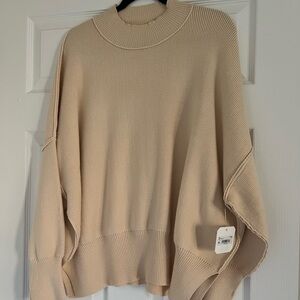 Altar'd State Tan Crew Neck Sweater with Ribbed Detailing